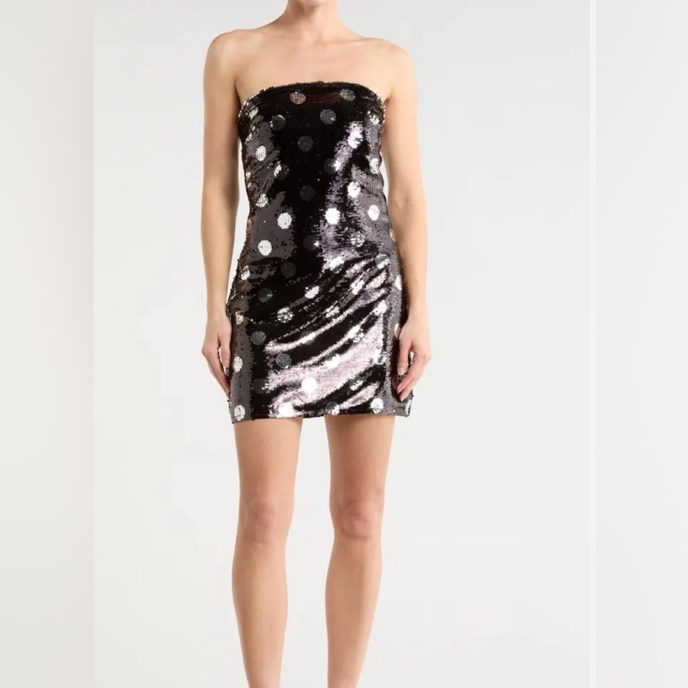 Strapless Black Sequin Polka Dot Mini Dress 3 available M or Small